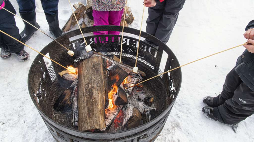winter campfire roasting marshmellows