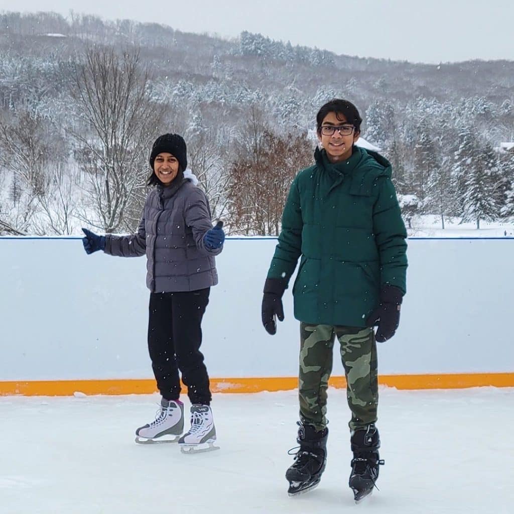 skating rink- winter- snow- family